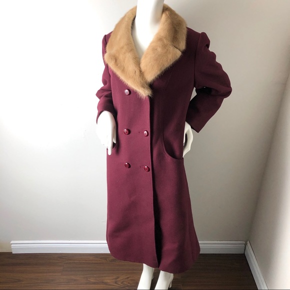 Vintage Jackets & Blazers - Vintage Virgin Wool Coat with Mink Fur Trim
